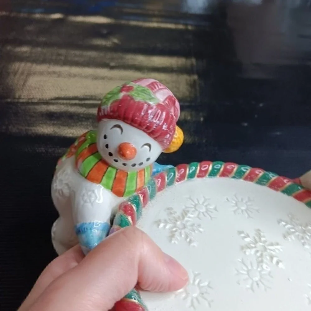 Fitz Floyd Snowman Candle Holder Christmas Ceramic Winter Decor Repaired‎